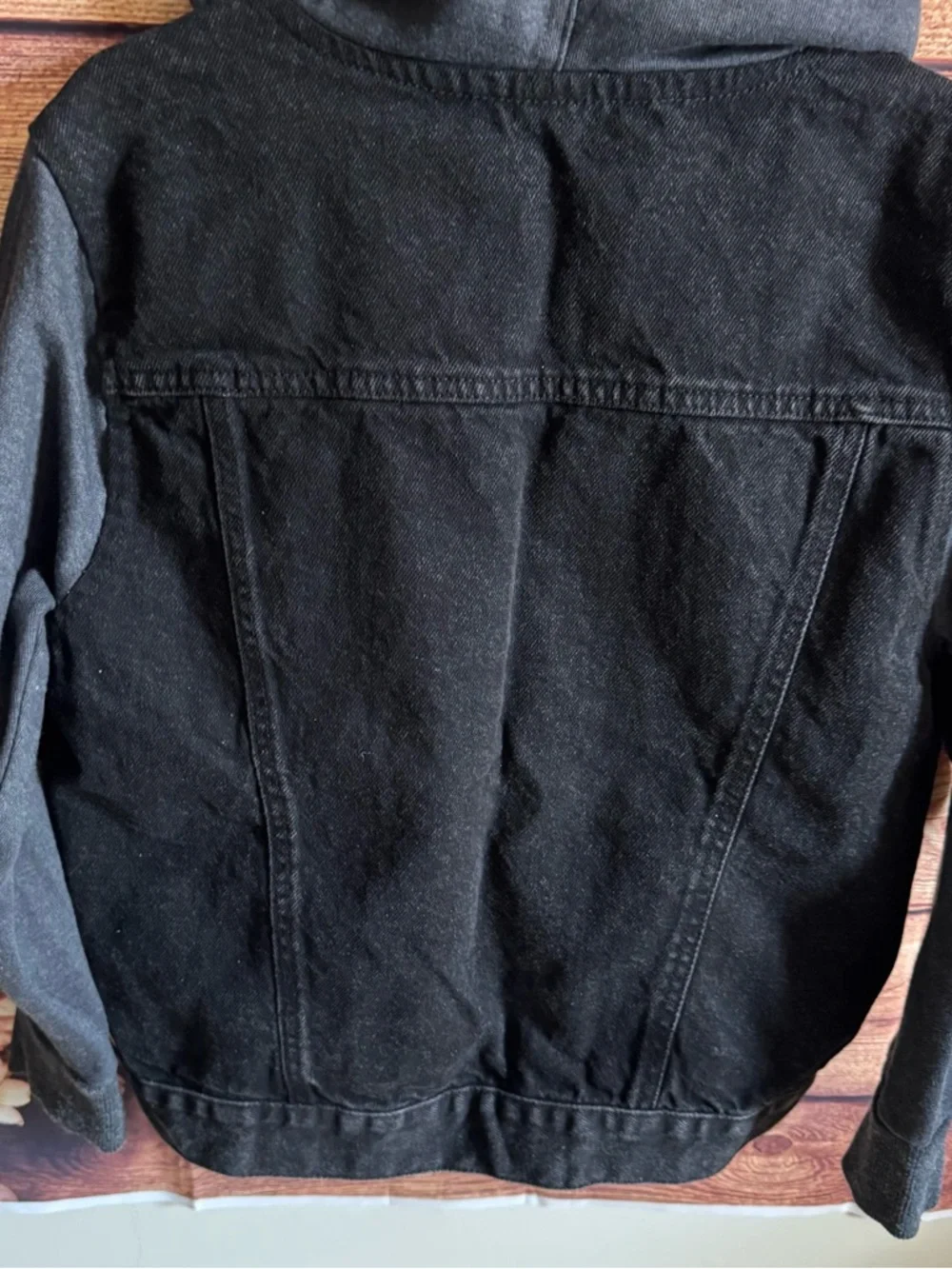 Boys Black Denim Jacket Hoodie Ring of Fire Size L